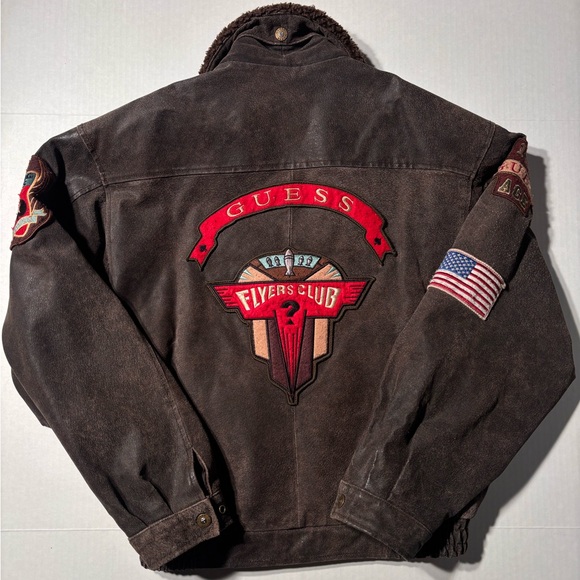 Vtg Guess Air Command Military Flight G-1 Leather Bomber Jacket Men’s Medium 90s